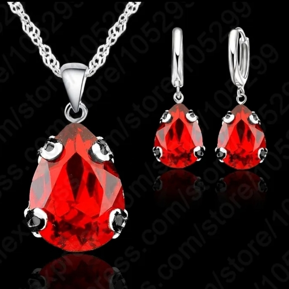 925 Sterling Silver jewelry set necklace and earrings Austrian crystal - Picture 4 of 4